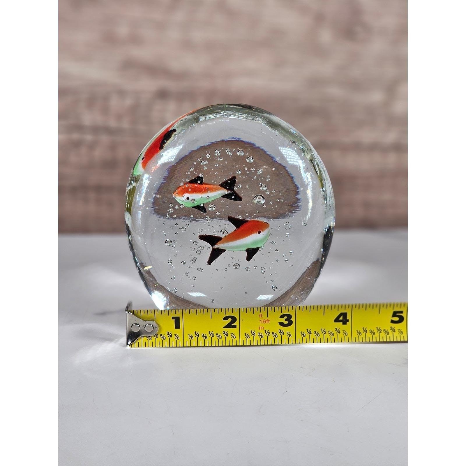 Vintage Glass Paperweight Three Fish Bubble Art Coastal Decor