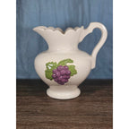 Vintage Ceramic Pitcher with Grape Design | White Pottery Vase Creamer