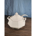 Vintage White Soup Tureen with Lid and Ladle | Octagonal Serving Dish
