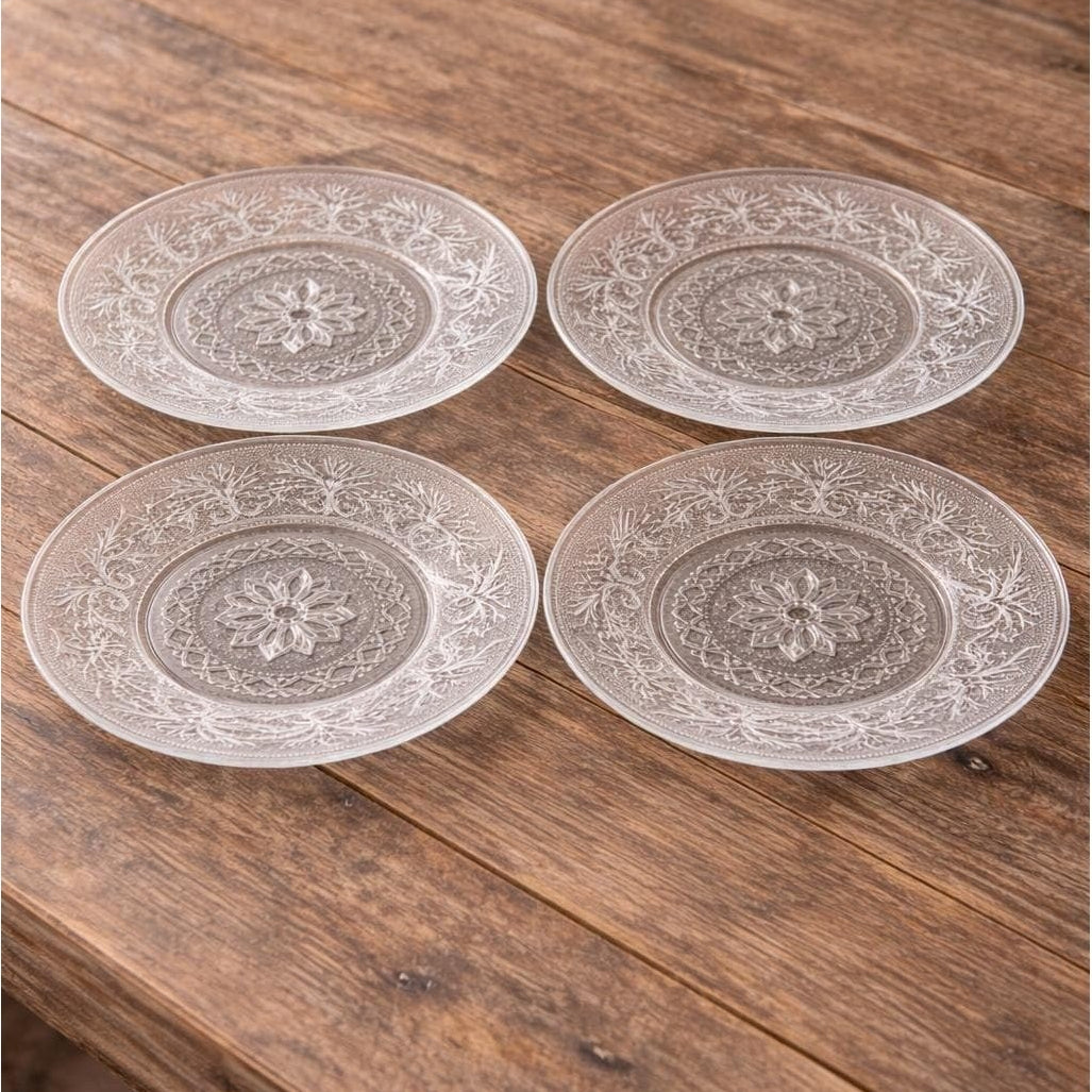 Anchor Hocking Sandwich Glass Salad Plates Set of 4 7.25" Floral