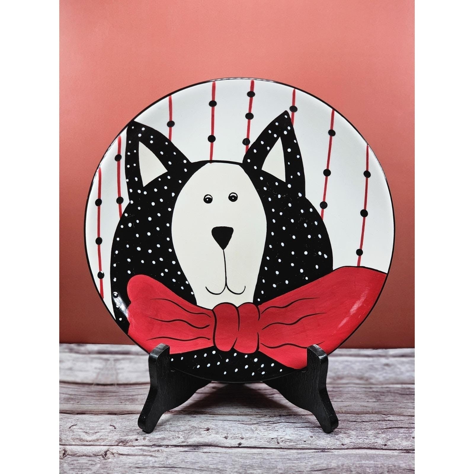 Vintage Boyd's Home Cat Decorative Plate Black White Red Bow 10 Inch