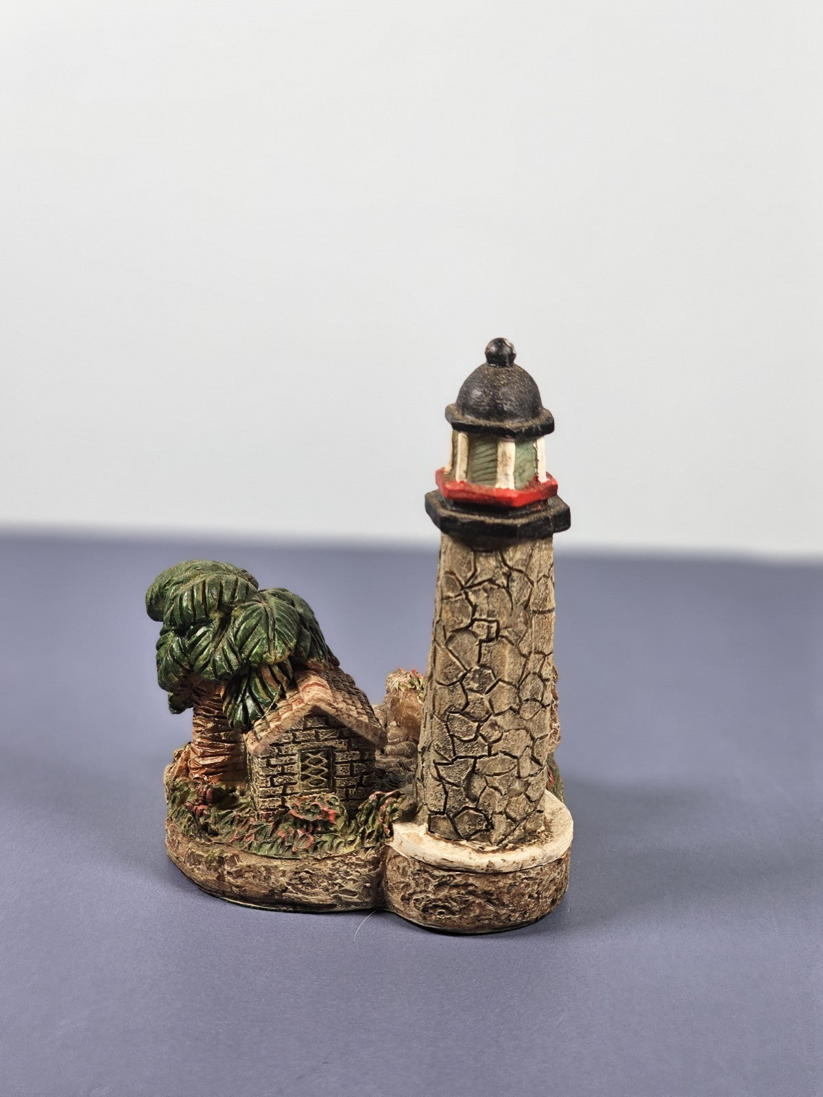 Vintage Ks Collection Lighthouse Figurine With Palm Tree & Cottage