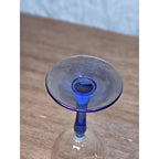 Vintage Blue Stem Wine Glasses Set of 2 Gold Rim Clear Bowl 8 Inch