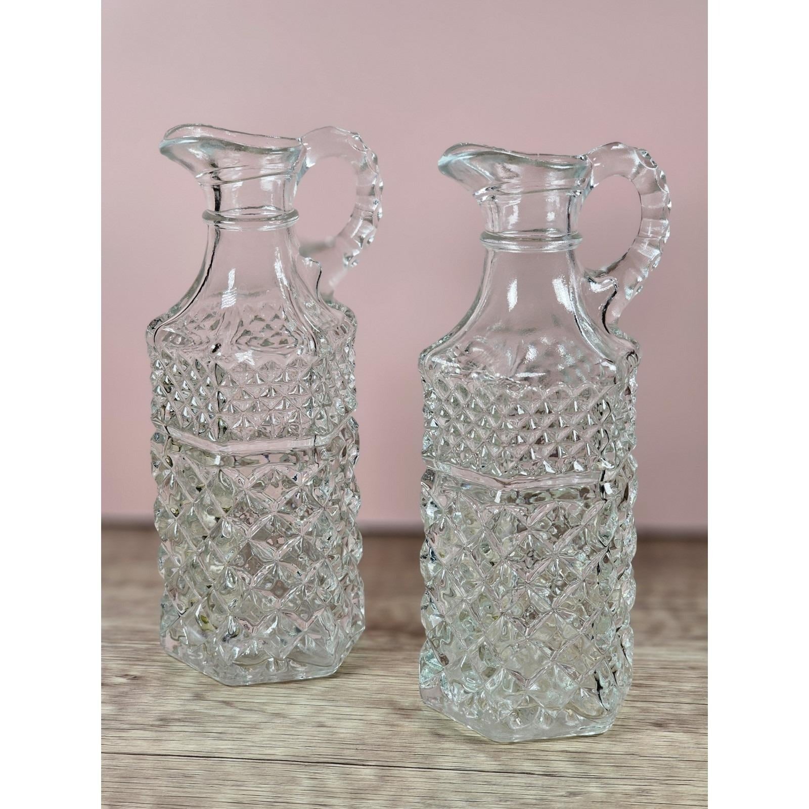 Vintage Anchor Hocking Wexford Cruet Set Cube Cut Glass 6"