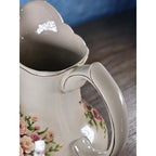 Vintage Belk Floral Ceramic Pitcher Rose Urn Design Cream Vase Handle