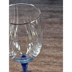 Vintage Blue Stem Wine Glass Clear Etched Bowl 8 Inch Goblet