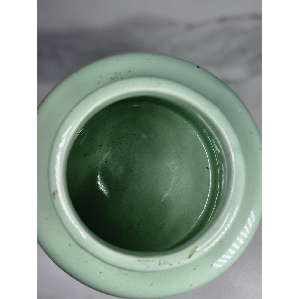 Vintage Pier 1 Mint Green Speckled Canister with Wooden Lid