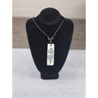 Vintage Carved Om Pendant Necklace Turquoise Inlay Rectangular