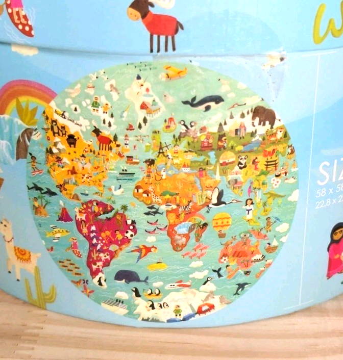 New Boppi Kids 150-Piece Round World Map Jigsaw Puzzle Laura Watson Sealed