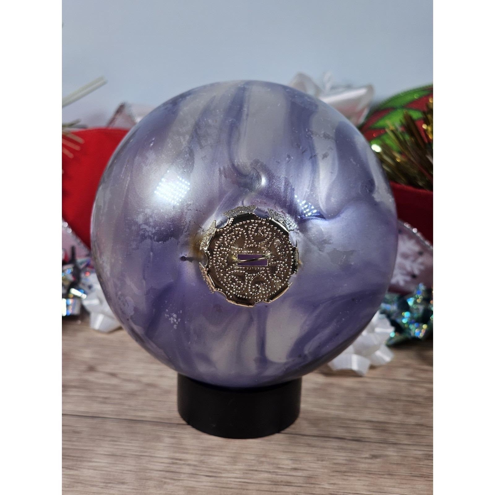 Vintage Blown Glass Christmas Ornaments Purple Blue Iridescent Set of 2
