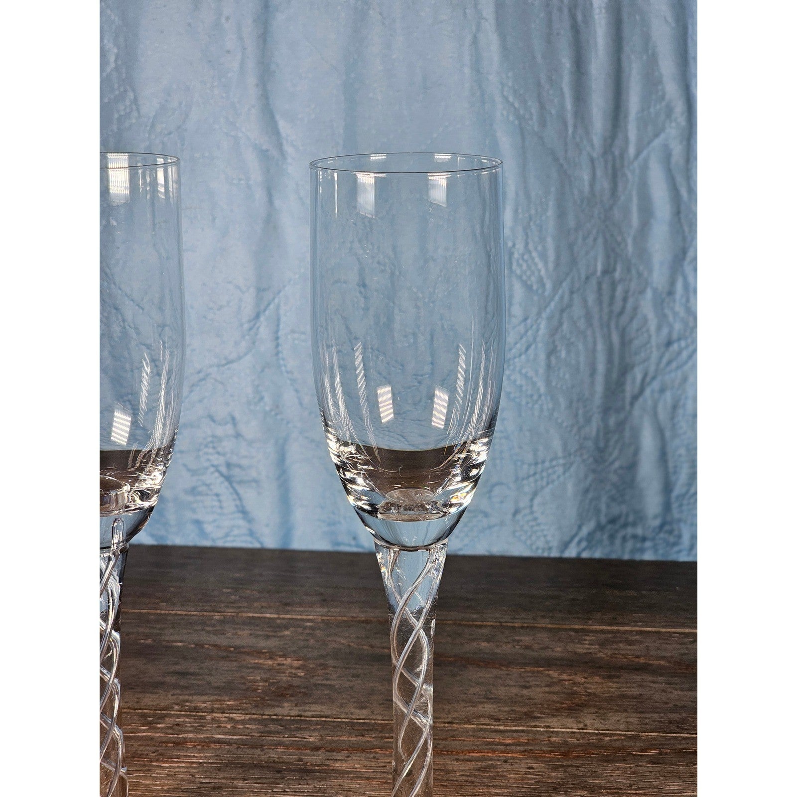 Vintage Twisted Stem Champagne Flutes Set of 2 Clear Glass 9.5 Inch