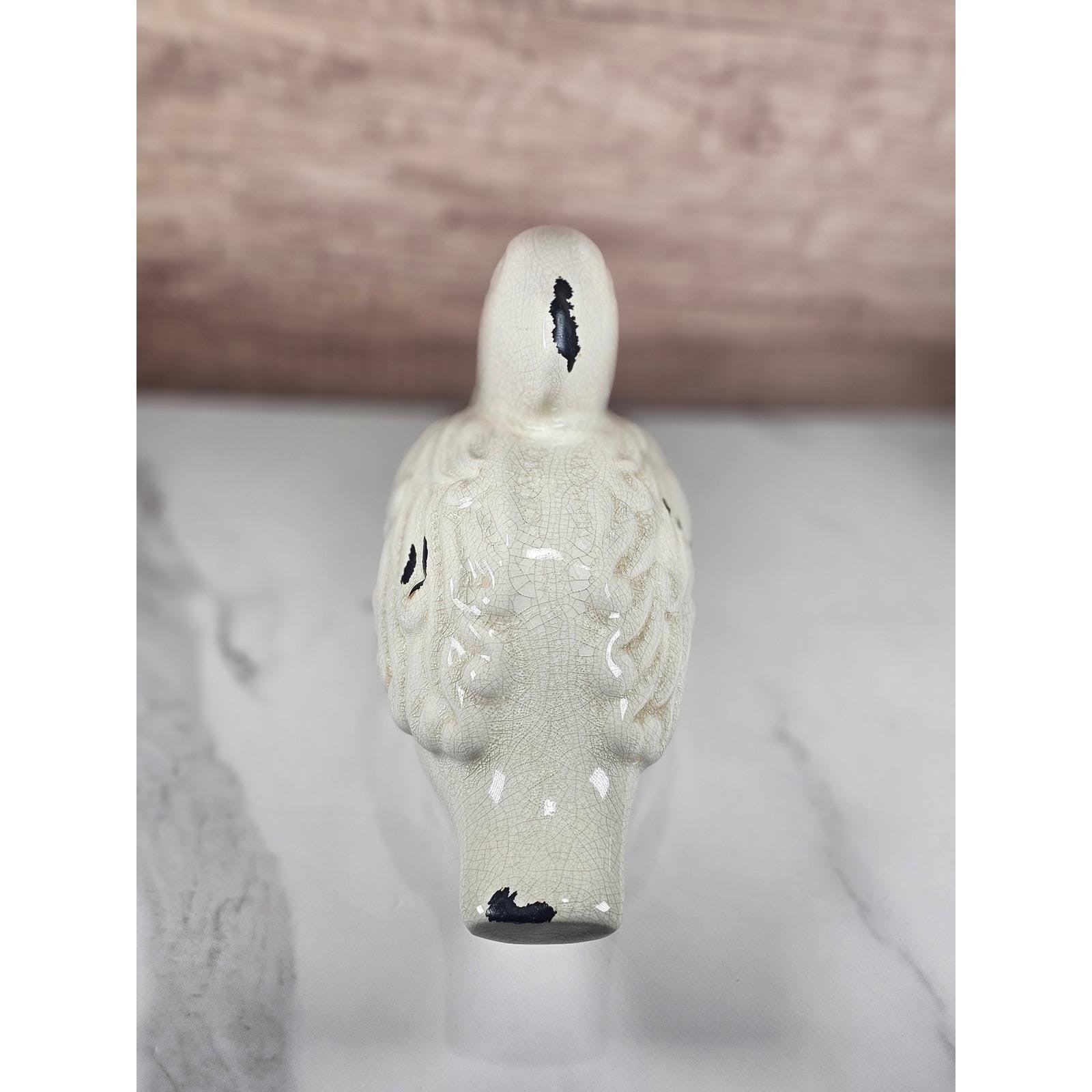 Vintage Ceramic Pelican Figurine Crackle Glaze Black Accents Decorative Bird