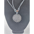 Vintage Carved Black Pendant Necklace Sunburst Lotus Design
