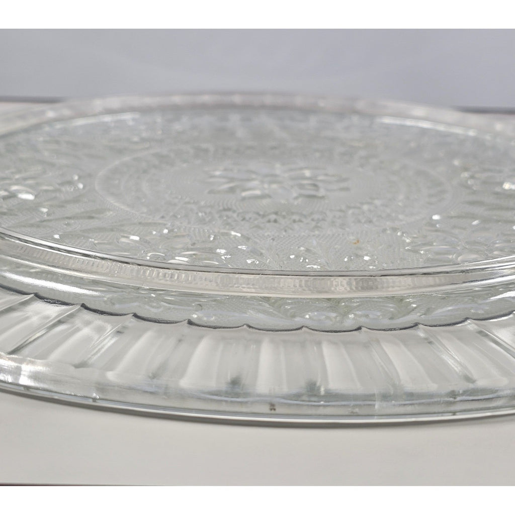 Vintage Pressed Glass Floral Cake Stand Round Serving Tray 13 Inch