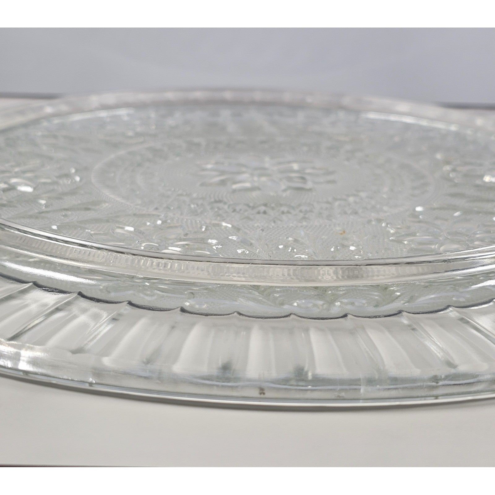 Vintage Pressed Glass Floral Cake Stand Round Serving Tray 13 Inch