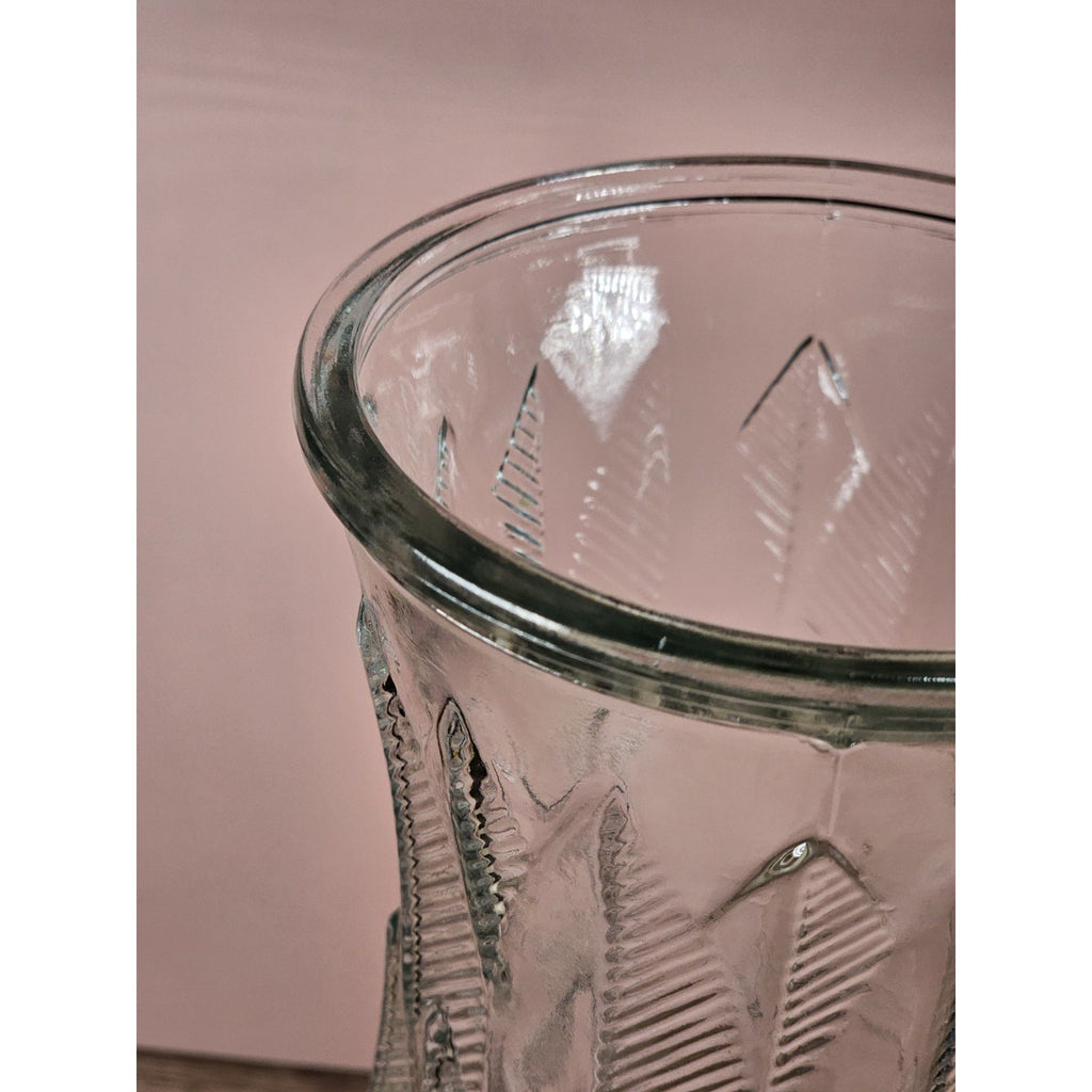 Vintage Brody Clear Glass Vase 9.5 Inch Mid Century Feather Leaf Design