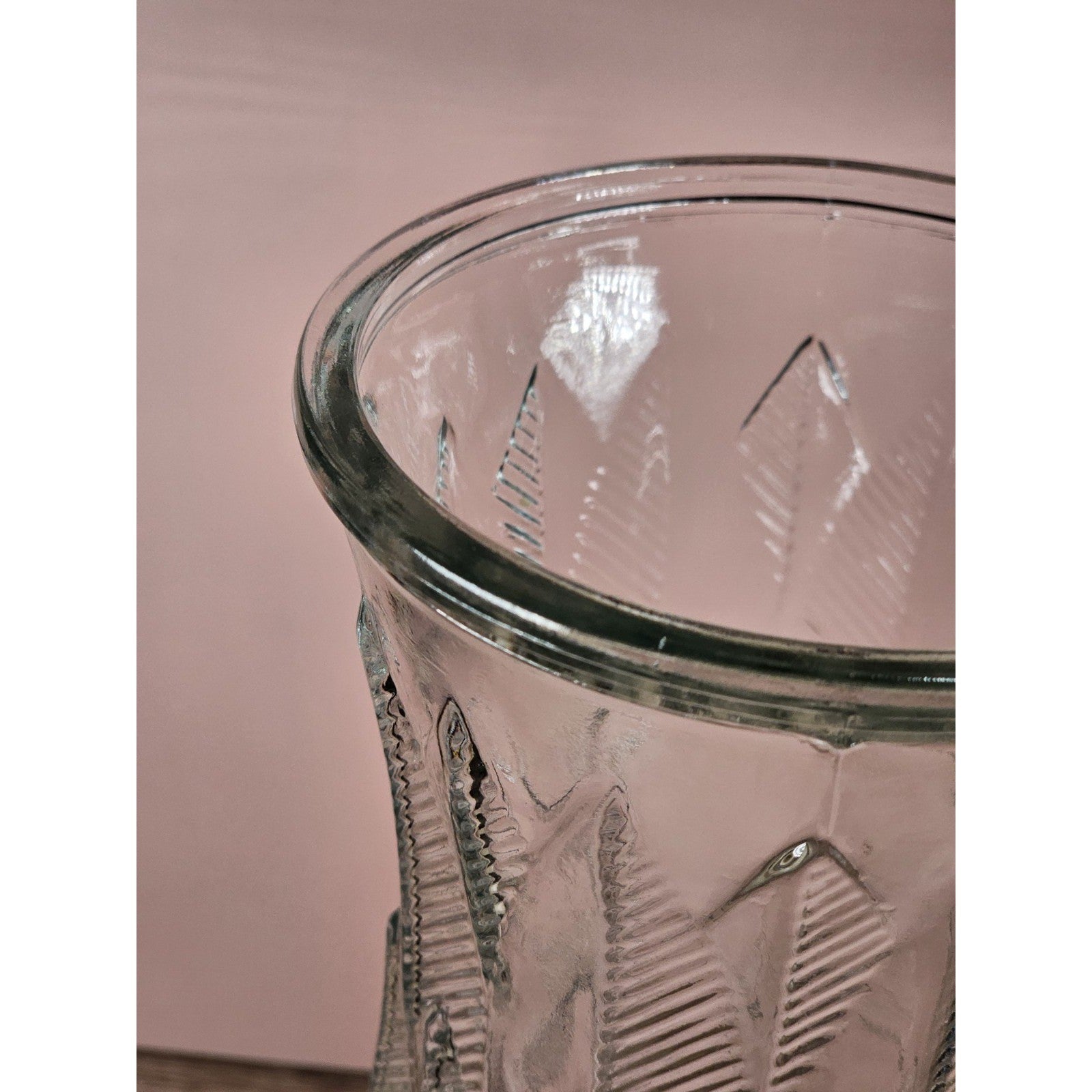 Vintage Brody Clear Glass Vase 9.5 Inch Mid Century Feather Leaf Design