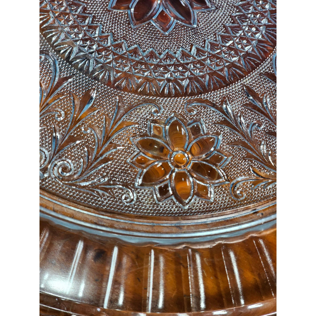 Vintage Pressed Glass Floral Cake Plate | 13" Clear Glass Serving Platter