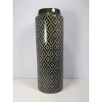 Vintage Black White Diamond Glass Vase Tall 15.6" Geometric Pattern