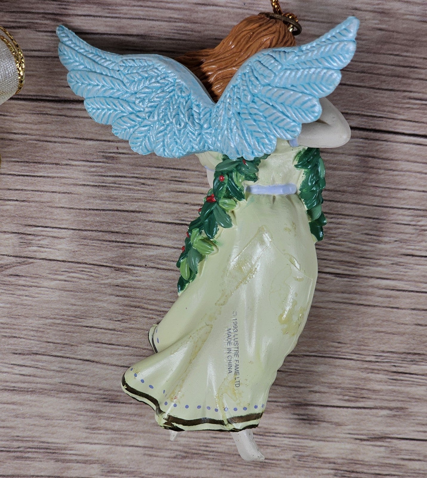 Vintage Lustre Fame LTD Angel Ornament Christmas Holiday Resin Sash 3.5"