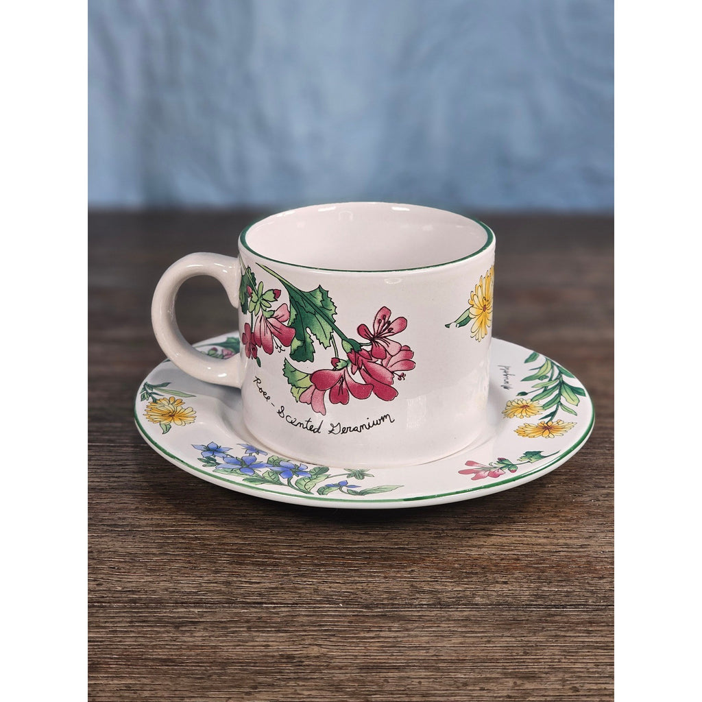 Vintage Majesticware Geranium Cup & Saucer Set by Sakura Floral Stoneware
