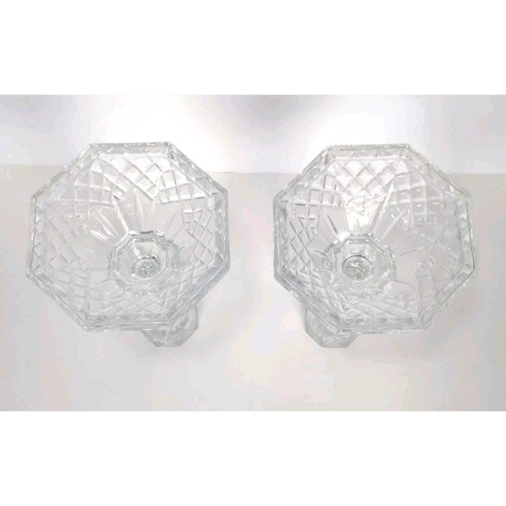 Vintage Crystal Candlestick Holders Diamond Cut Pair 7.5 Inch