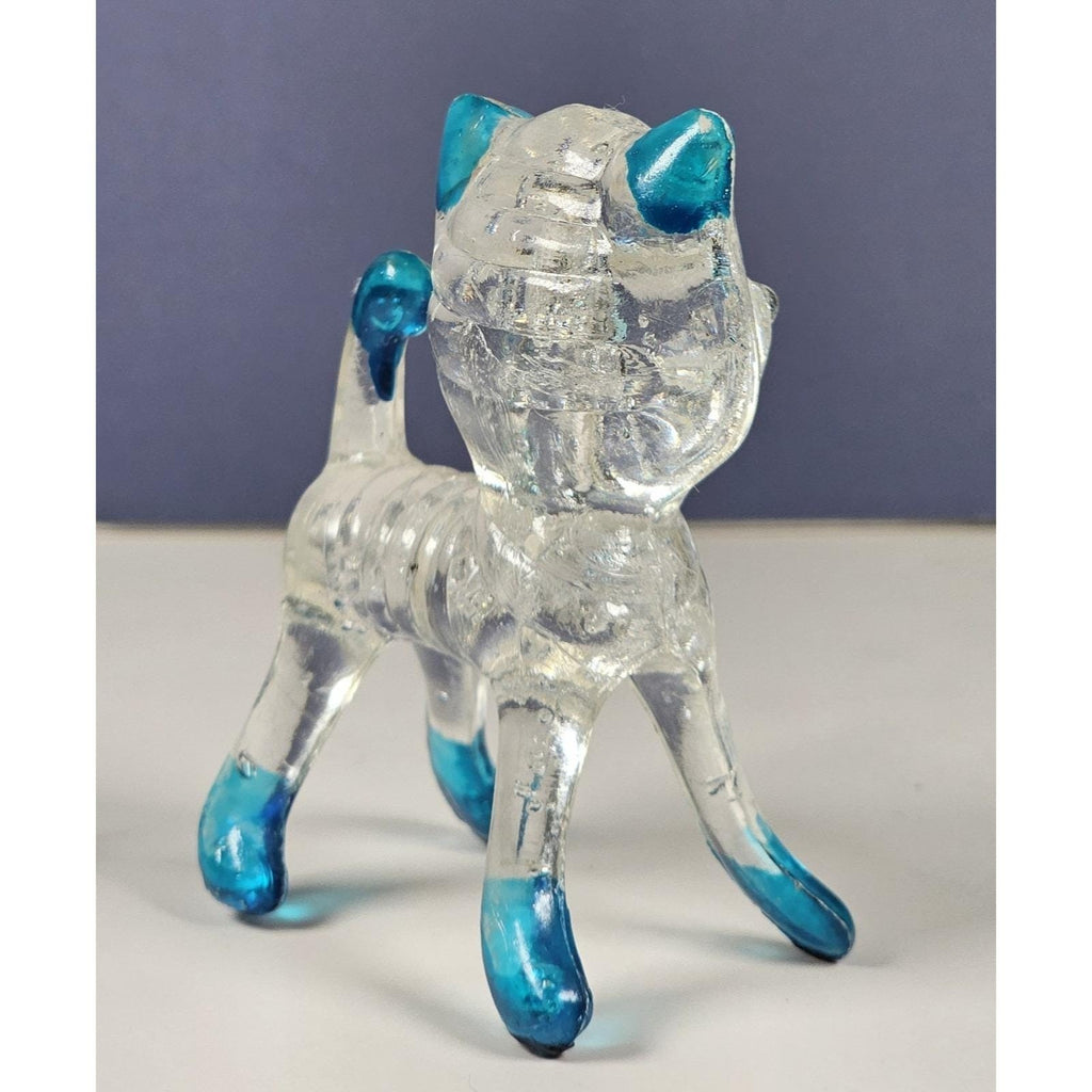Vintage Lucite Cat Figurine Clear Blue Accents Hong Kong