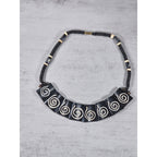 Vintage Tribal Carved Wood Spiral Necklace Statement Collar Black