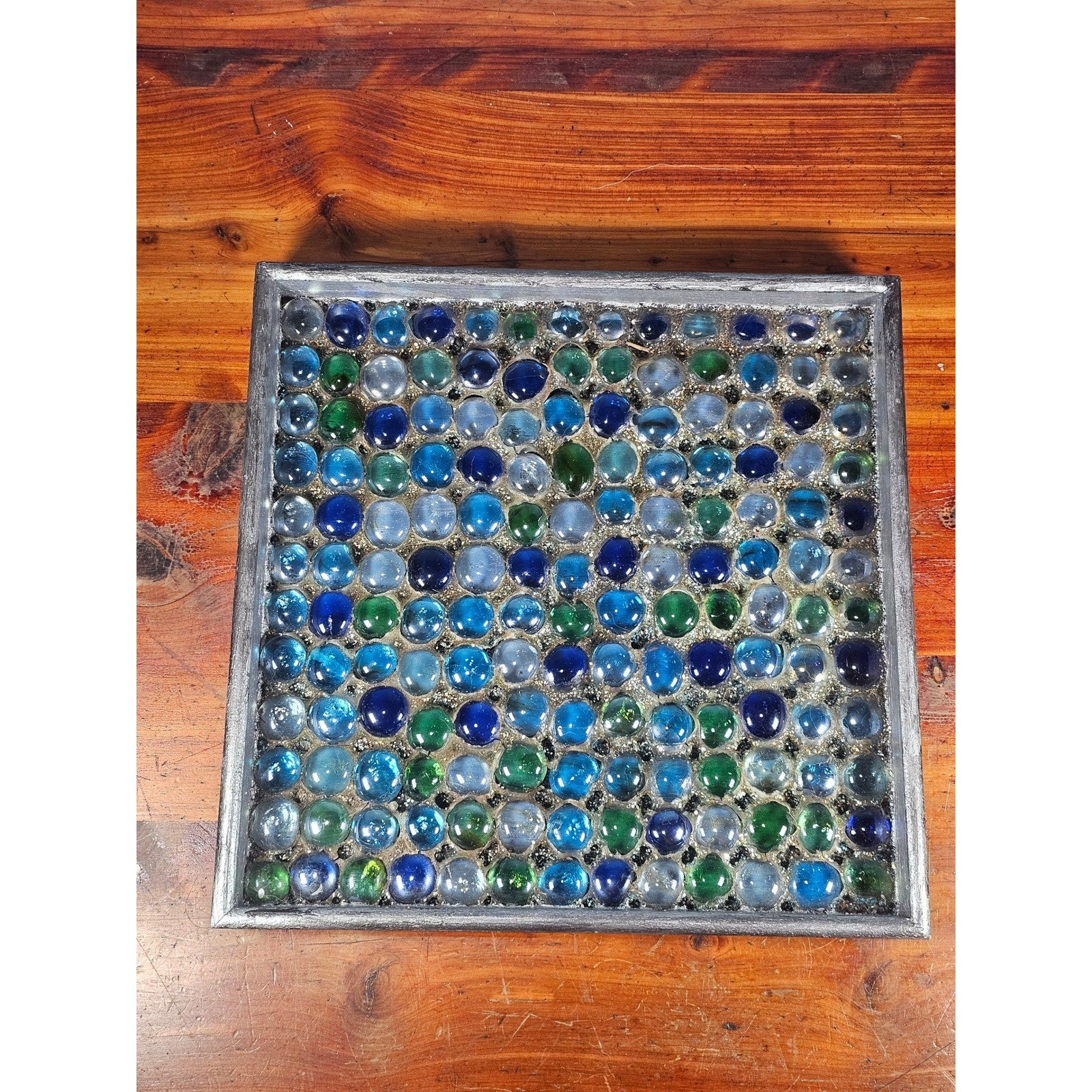 Handmade Glass Marble Mosaic Tray 9.5 Inch Vintage Decorative Display