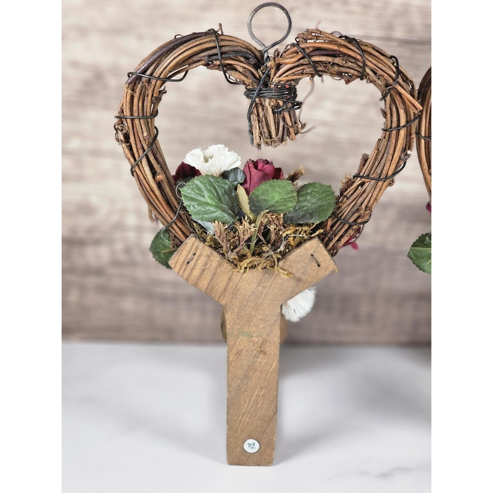 Vintage Grapevine Heart Wall Sconces Set of 2 Rustic Floral Candle Holders