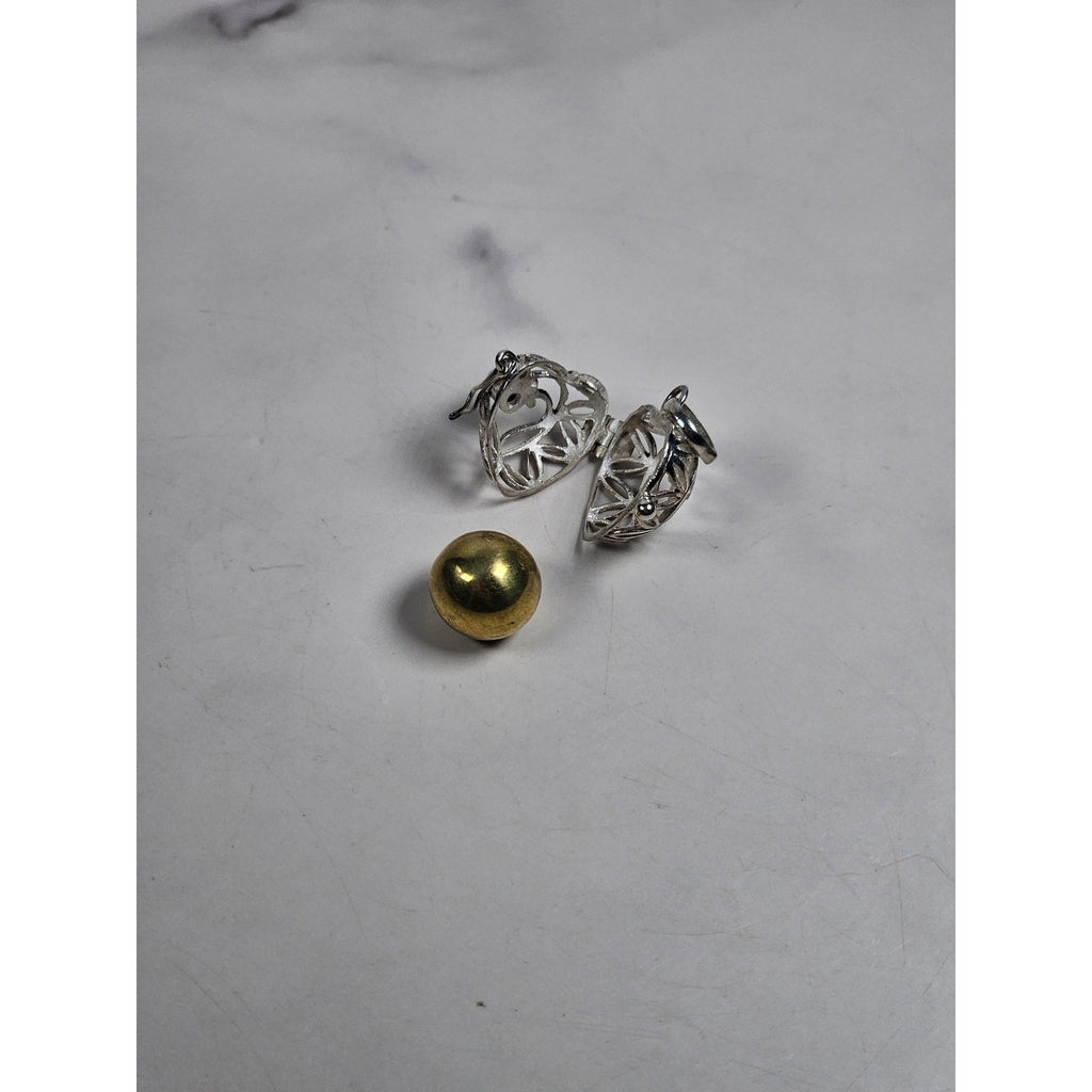 Vintage Heart Cage Locket Pendant With Red Cabochon Accent