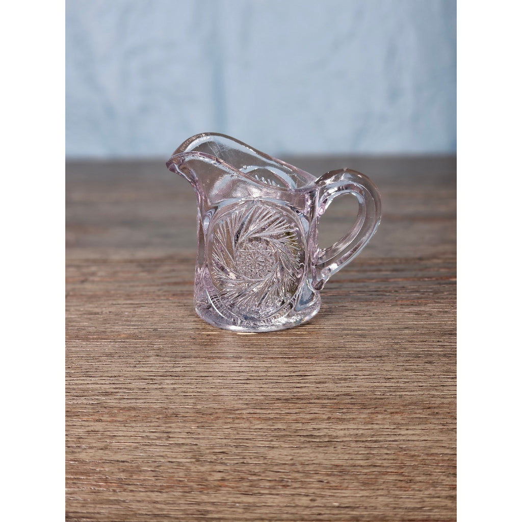 Vintage Cut Glass Mini Creamer Pitcher Starburst Swirl Chipped Rim 2.3in