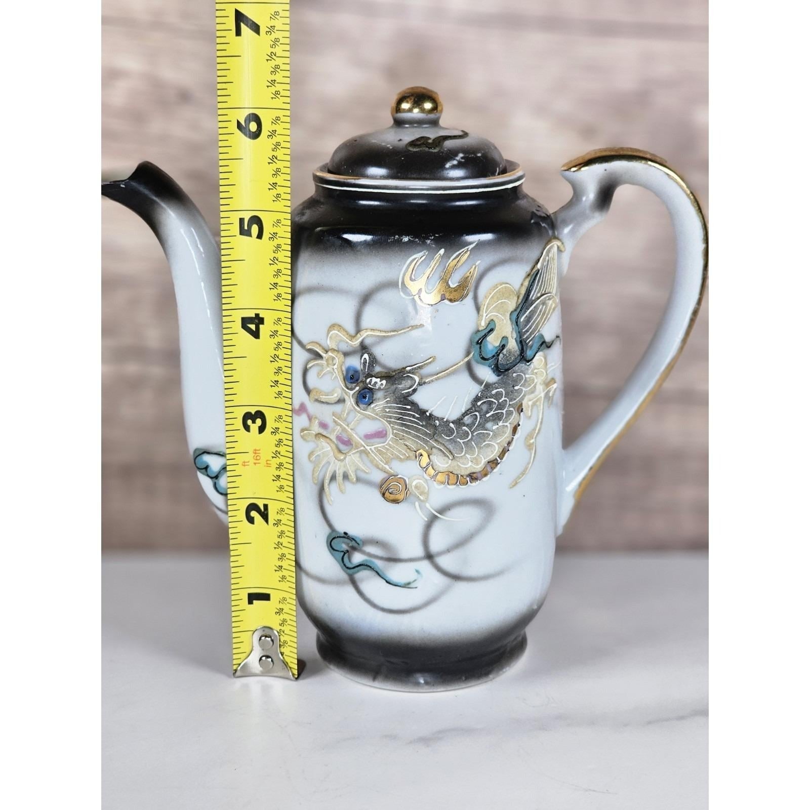 Vintage Japanese Dragon Ware Moriage Tea Coffee Pot Kutani Style Gold Accents