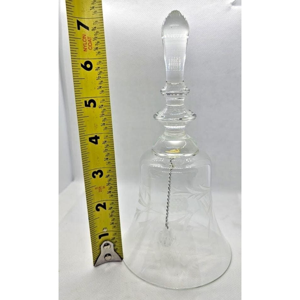 Vintage Etched Glass Bell Floral Pattern Clear Crystal Bell Decor