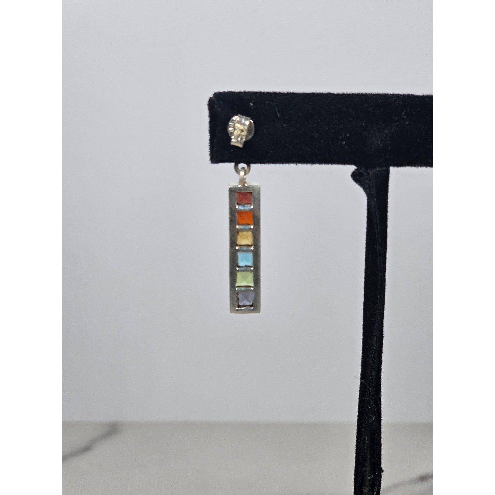 Vintage Rainbow Bar Drop Earrings with Pearl-Style Studs
