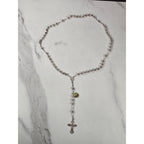 Vintage Silver Tone Rosary Necklace with Filigree Cross Pendant
