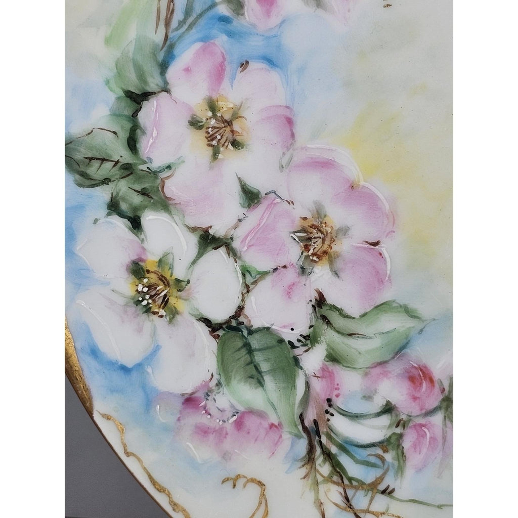 Vintage H & Co Bavaria Dogwood Plate Hand Painted Porcelain Gold Trim