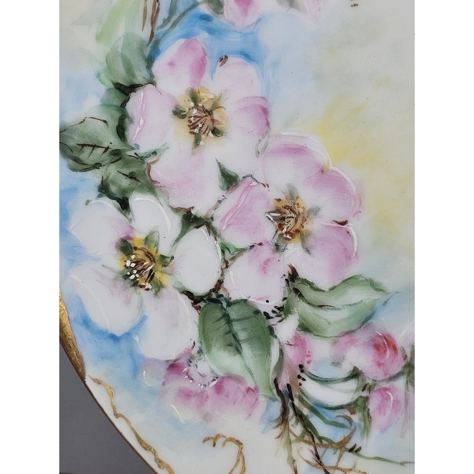 Vintage H & Co Bavaria Dogwood Plate Hand Painted Porcelain Gold Trim