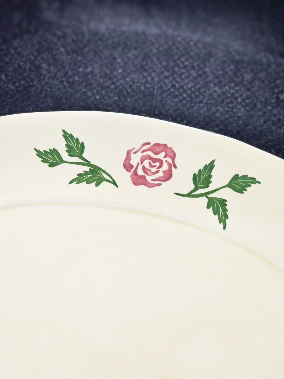 Vintage Oval Yellow Platter With Pink Rosebud & Green Leaf Design 16" x 12"