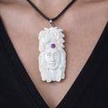 Vintage Carved Woman Horse Pendant Necklace Purple Stone