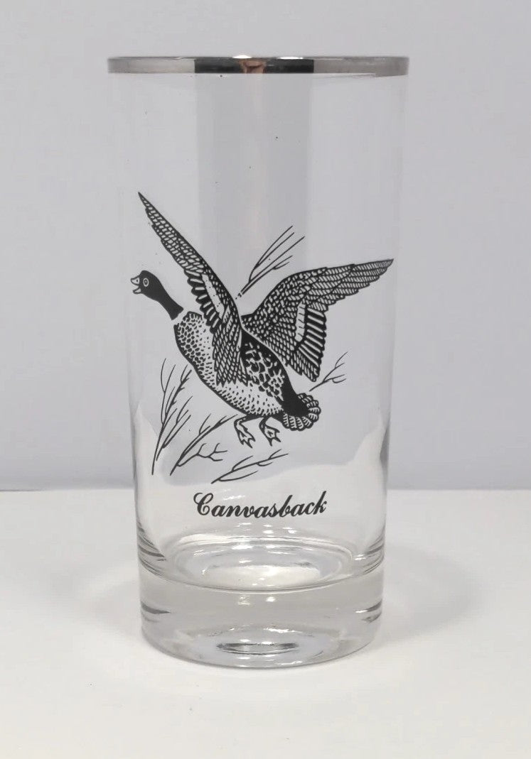 Vintage Federal Glass Silver Rimmed Sportsman Canvasback Highball Glass