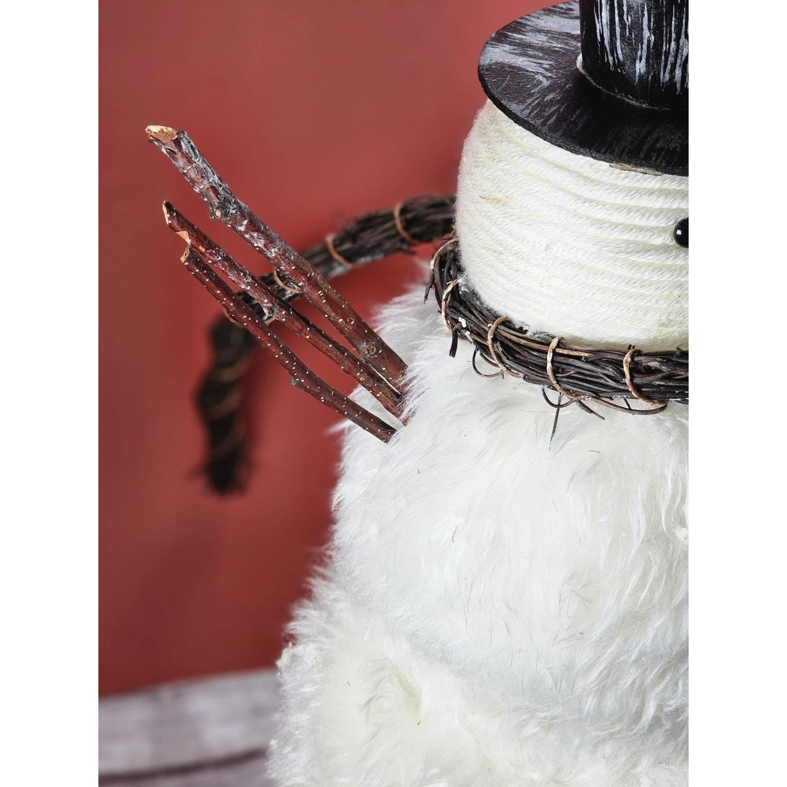 Rustic Snowman Figurine with Twig Arms Wreath Scarf Winter Decor