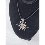 Vintage Starburst Pendant Necklace Red Stone Silver Tone