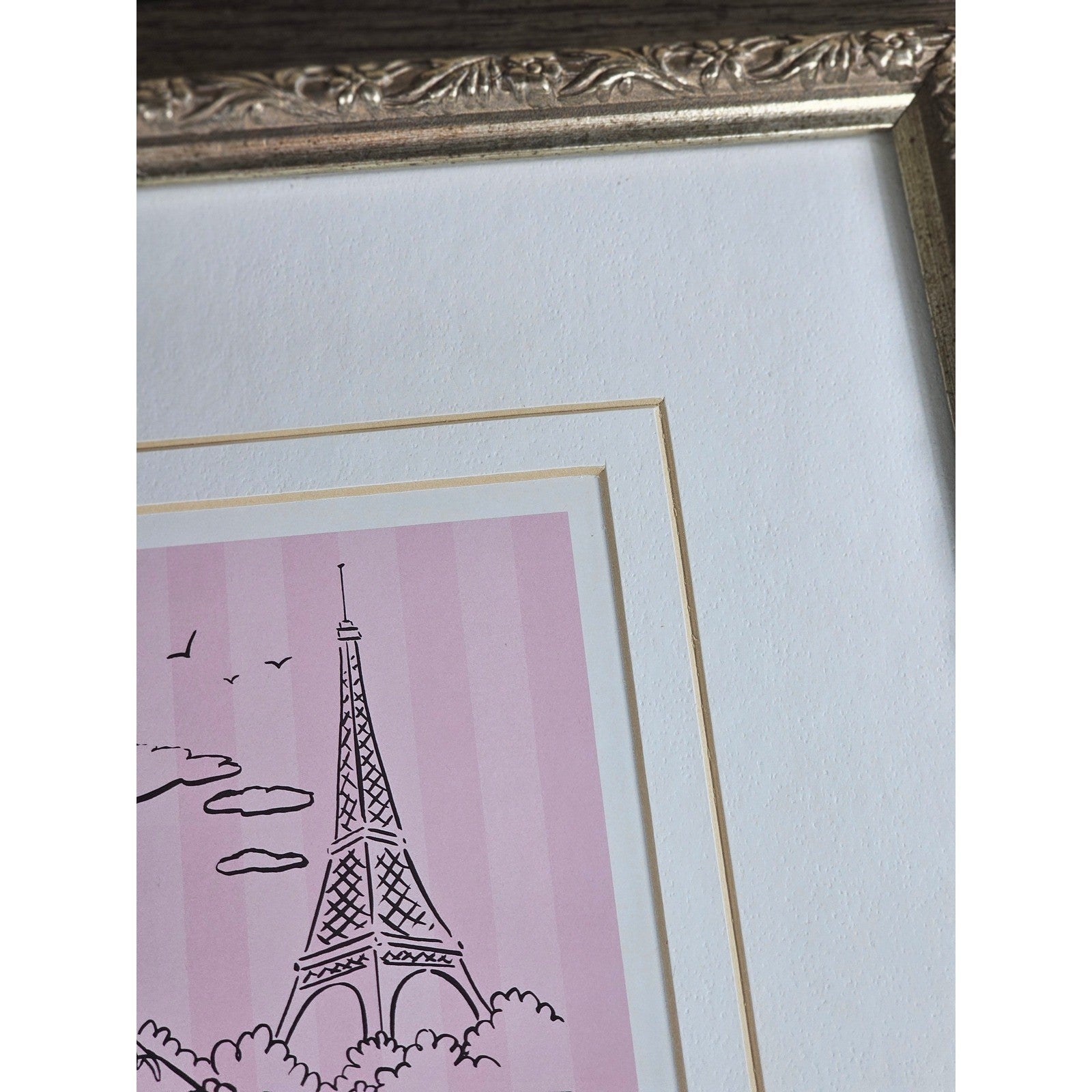 Vintage Paris Eiffel Tower Art Print Framed 13x13 French Poodle Illustration