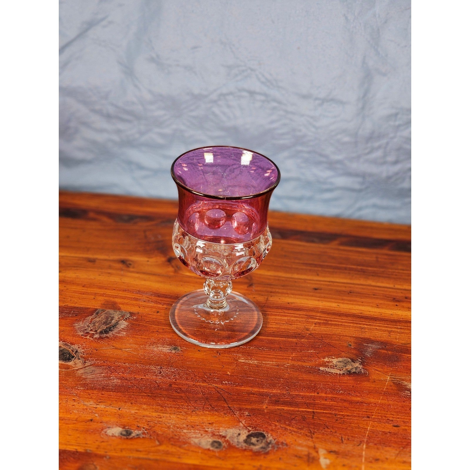 Vintage Amethyst Overlay Hobnail Wine Glass Purple Crystal Goblet