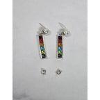 Vintage Rainbow Bar Drop Earrings with Pearl-Style Studs