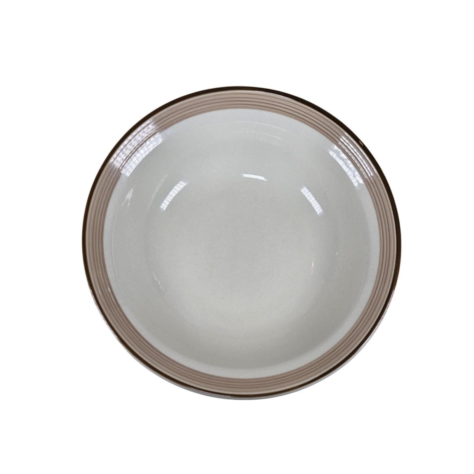 Vintage International Stoneware Serving Bowl Cream Gold Rings 9 Inch