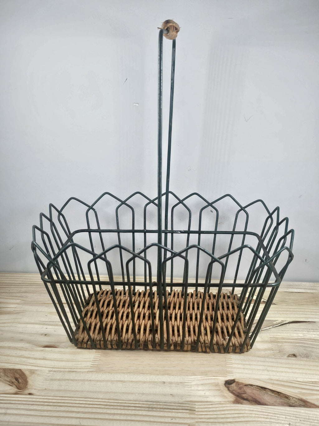 Black Metal + Rattan Basket 11.5″ × 9″ | Rustic Coastal Storage Basket