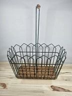 Black Metal + Rattan Basket 11.5″ × 9″ | Rustic Coastal Storage Basket