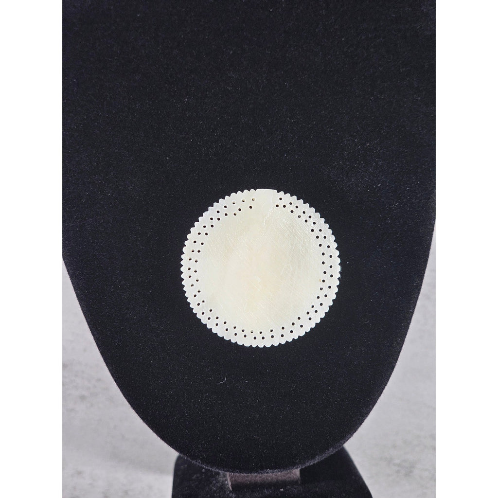 Vintage Carved Rose Pendant Round Floral Medallion Ivory Tone